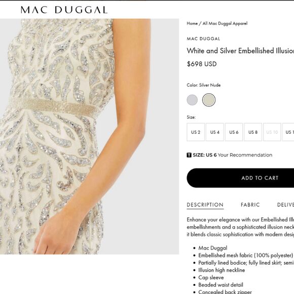 Mac Duggal 5532 Size 10 Nude Silver Beaded Sequined Column Gown Long Maxi Dress - Picture 2 of 6